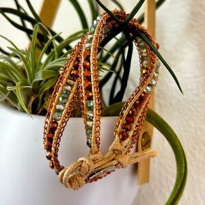 Katie Soleil bronze, teal, and rose gold tone beaded wrap bracelet